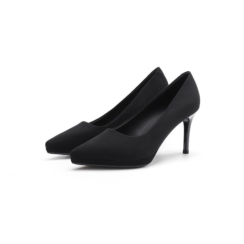 2025 8088-5 High heels for women's autumn suede, light mouth, thin heel, pointed single shoes, waterproof table, sexy solid color high heels for women