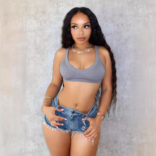 flowersverse Summer New HOTan and NEWn Sexy Denim Shorts Women's Eye Metal Ring Hot Pants Jeans Bar