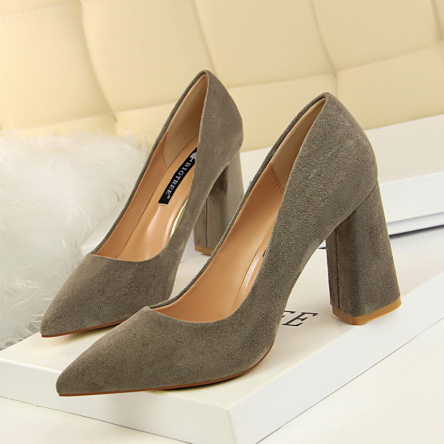 2025 828-2 style simple thick heel high heel suede shallow mouth pointed head professional OL thin women's shoes high heels single shoes