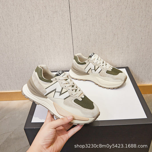 2025 waffle small waist women's shoes summer and autumn new shoes women's platform sports dad shoes casual leather