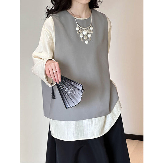 2025 spring new back split suit vest women's simple fashionable exquisite quiet luxury stacked top 1588