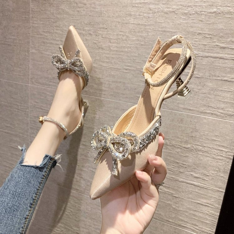 flowersverse High Heel Sandals Women's Stiletto Heel Pointed Toe Summer European and American New Closed Toe Casual Wine Glass Heel Ankle-Strap Buckle Sandals Women