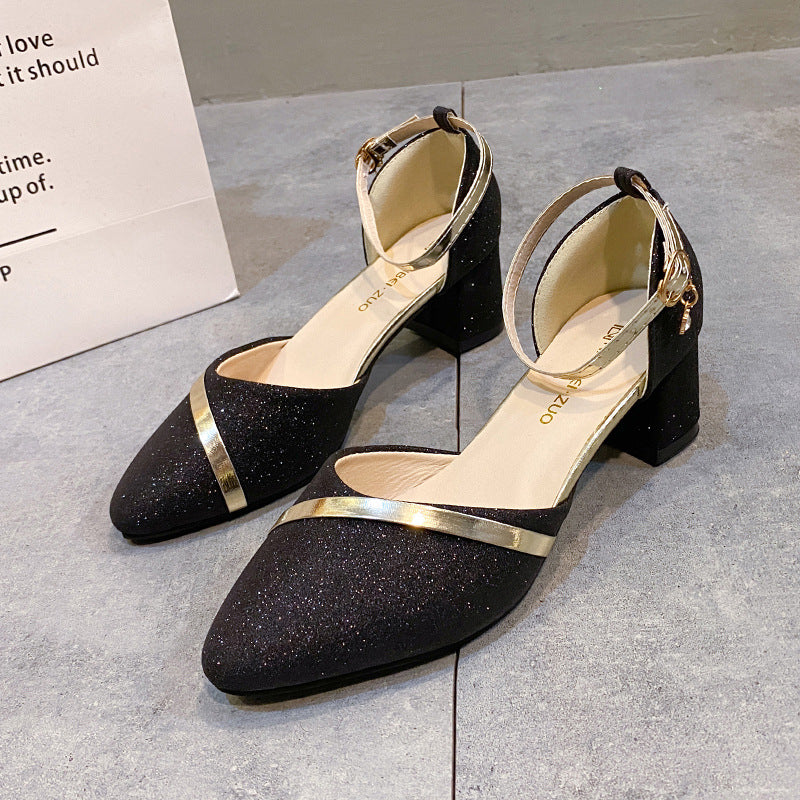 flowersverse Closed Toe Sandals Fairy Style Women's New Versatile Fashion Ankle-Strap High Heels Chunky Heel Summer Shoes Women's Shoes