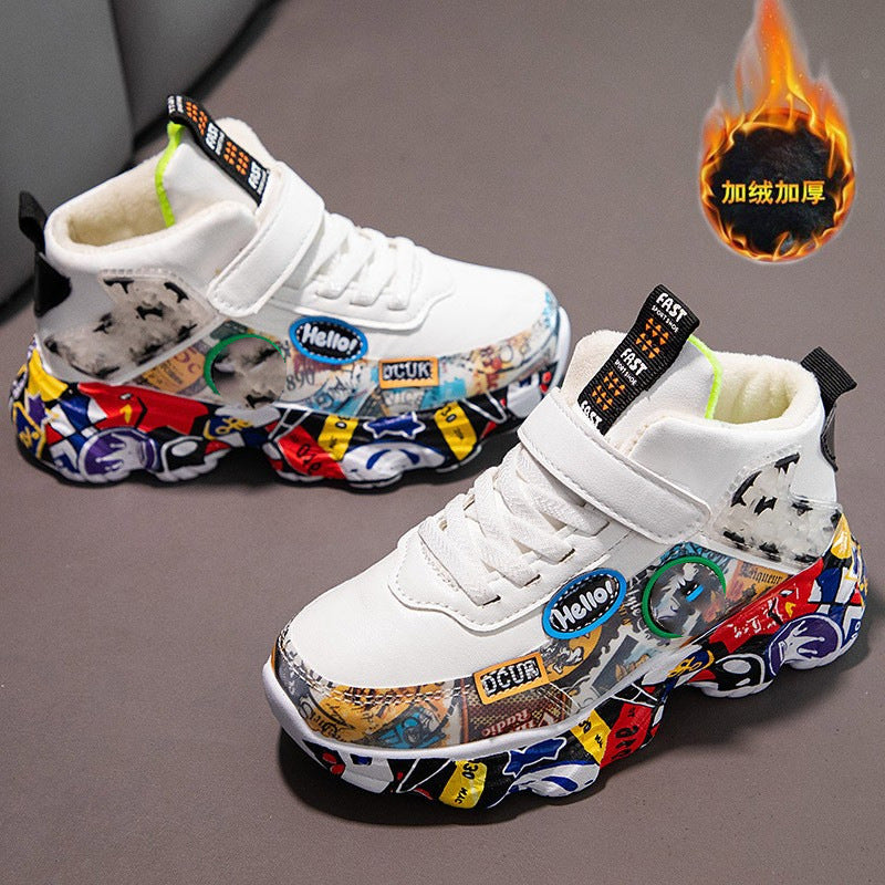 flowersverse Men's and Women's Children's Shoes Autumn and Winter Children's Sneaker Leather Dad Shoes Boys and Girls Middle and Big Children Camouflage Running Shoes