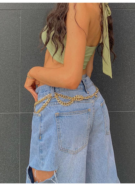 Popular, and Popular trade New supply fashion slanted waist low waist ripped loose jeans women