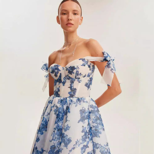 FLOWERSVERSE 2025 New Women's Fashion Sexy Printed Suspender Evening Dress Floral Back Strap Women's Temperament Dress