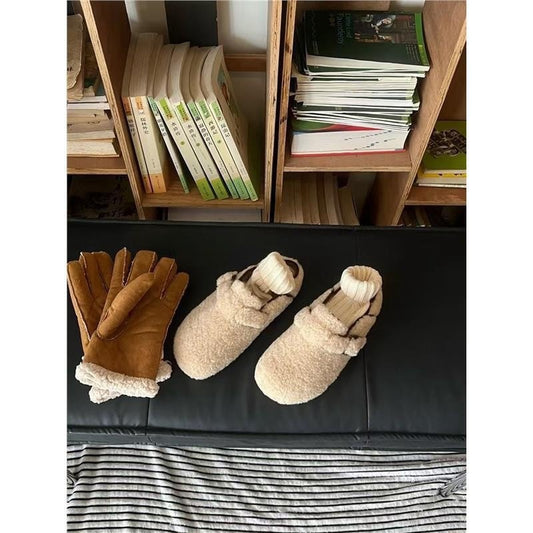 2025 Autumn and winter warm fluffy Birkenstocks bag head half slippers women wear velvet cotton slippers