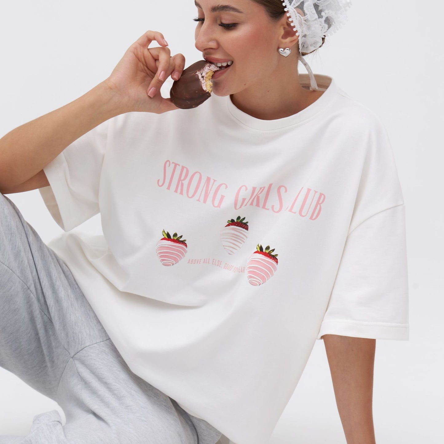 ins cute style printing short-sleeved T-shirt top short-sleeved round neck casual loose versatile and thin design sense