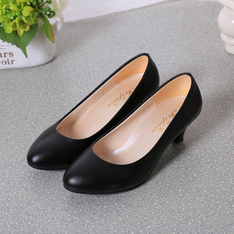 flowersverse Four Seasons High Heel Pumps Women's Mid and Low Heel Fashion Pointed Shoes 5cm Chunky Heel Casual Leather Shoes Low Heel Work Performance Shoes