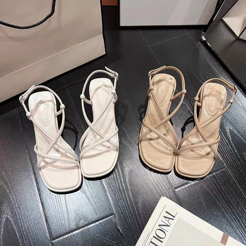 flowersverse Summer New Cross Strap Fairy Style with Skirt Chunky Heel High Heel Minority Design Sandals for Women