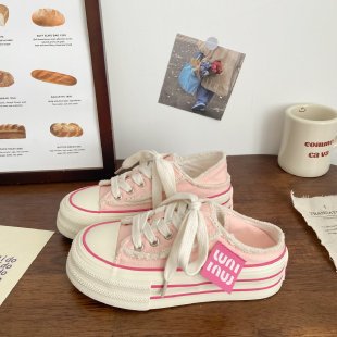 flowersversePopular Thick Bottom Height Increasing Canvas Shoes Women Autumn New Korean Style Versatile Casual Step-on Dual-Purpose Slippers Women