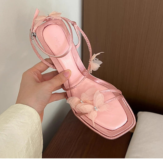 flowersverse Summer New Fashion Butterfly Temperament Sexy Super High Heels Buckle Sandals for Women Stiletto Sandals
