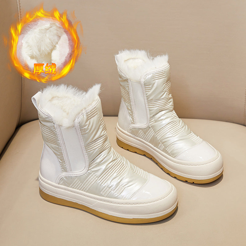 2025 SHI snow boots women's velvet thickened warm winter new tall thick-soled cotton boots Martin boots women's medium boots