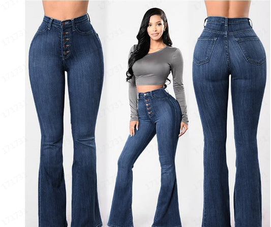 Popular trade New supply High waist elastic wide leg jeans women