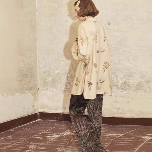 Siyuan I * C niche linen hand-embroidered hollow design long-sleeved shirt women's summer new loose top 7779