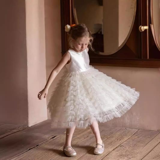 flowersverse Girls' Cross-Border Dress Cake Dress Summer Graceful Vest Birthday Gift Children Dress European and American Princess Dress