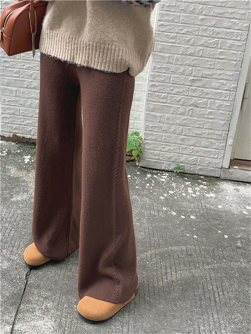 flowersverse Design Twist Knitted Wide-Leg Pants for Women Autumn and Winter High Waist Drape Mop Trousers Casual Straight Pants