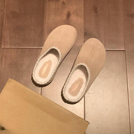 2025 Thick-bottomed Birkenstock fluffy slippers for women's popular winter wear to increase the height of casual cotton half drag