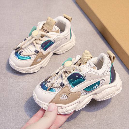 flowersverse Girls Sneaker Spring and Autumn New Baby Mesh Breathable Casual Shoes Boys Dad Shoes Children's Single-Layer Shoes Tide