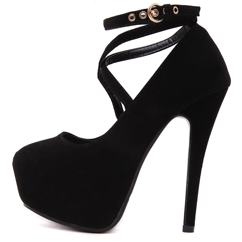 flowersverse 823-8 New Super High Heels 14cm Night Show Waterproof Platform Stiletto Professional Black Girls Fashionable All-Matching Shoes