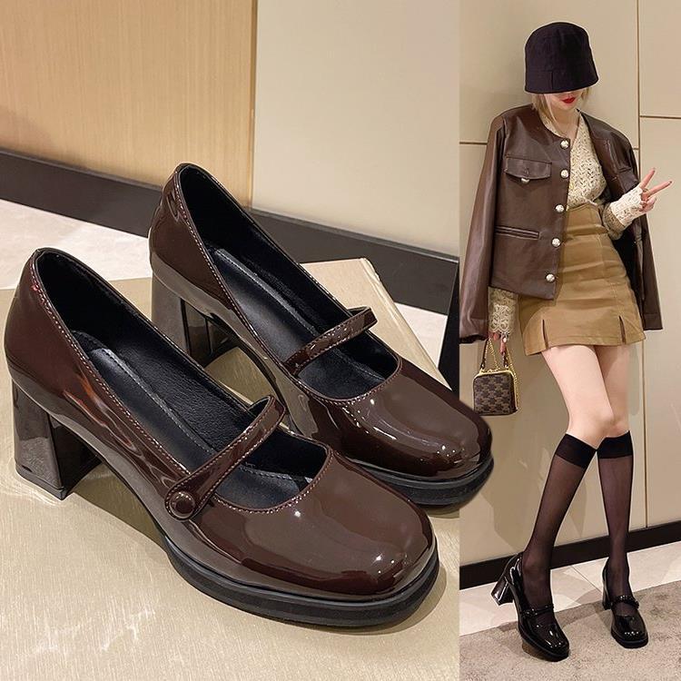 flowersverse High Heel Mary Jane Shoes Spring and Summer New Retro Medium Chunky Heel JK Pumps Fairy Style Fashion High Heels