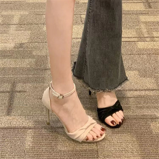 flowersverse Stiletto Sandals Female Summer New Joker Temperament Small Size Word Buckle High Heels