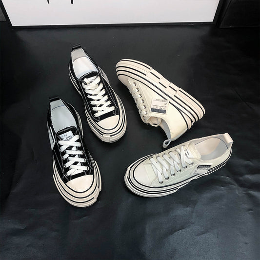 flowersverseWu Jianhao Same Style Black Canvas Shoes for Women Autumn New Thin Thick Bottom Increased Korean Style Sneakers Pumps Women