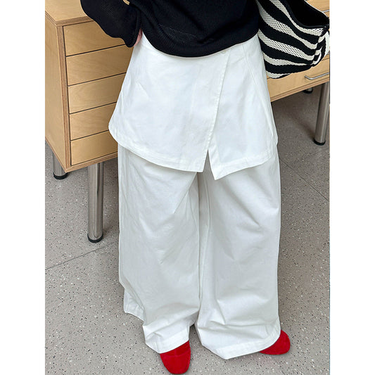 2025 spring new white two-piece fart curtain + casual pants, Korean generation high-end wide-leg trousers 2511