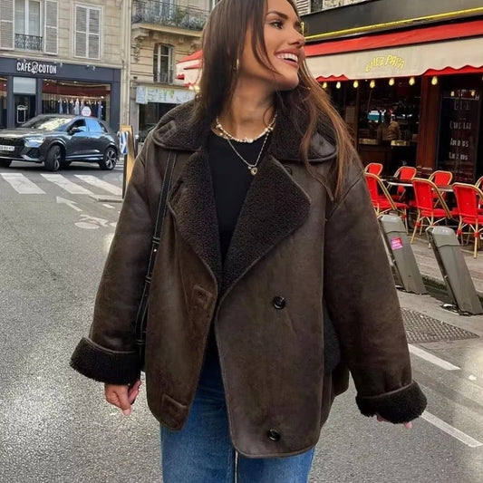 autumn and winter new American fur integrated jacket jacket women's large version loose lapel single-breasted cardigan jacket