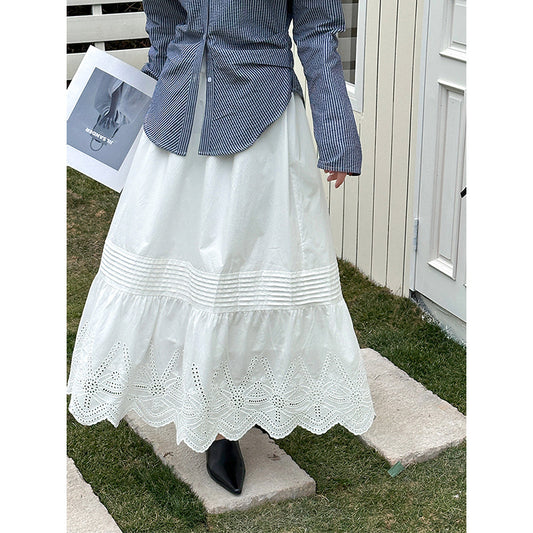 2025 spring new heavy industry embroidery skirt high-end lace niche design long dress 8351