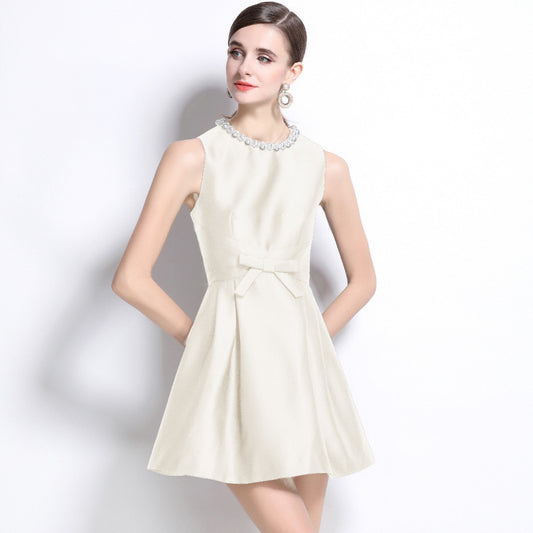summer new daughter gold wind pearl collar sleeveless dress women's high-end waist temperament small gift dress