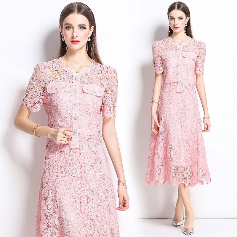 Fried Street Age Reduction Fashion Suit New Women's Clothing Summer Fashion Hot Style Lace Skirt Two-piece Skirt