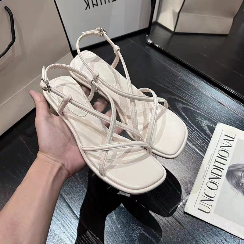 flowersverse Summer New Cross Strap Fairy Style with Skirt Chunky Heel High Heel Minority Design Sandals for Women