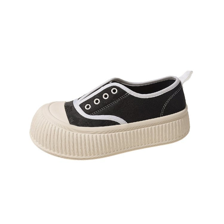 flowersverseNew Chinese Style Canvas Shoes for Women Slip-on Summer New Ugly and Cute Big Head Platform White Shoes All-Matching Sneakers