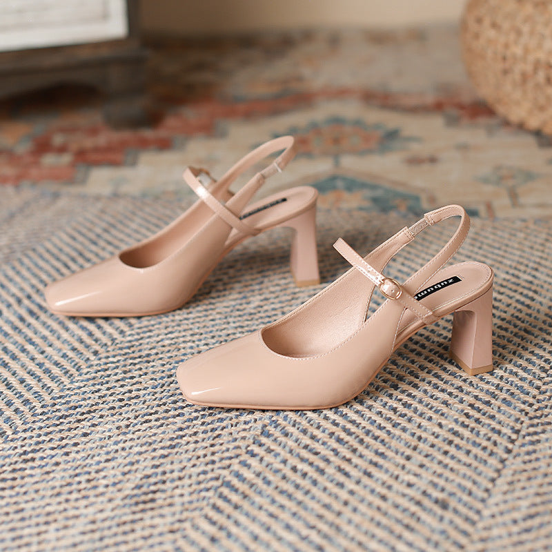 2025 778-9 retro square head high heels women's 2025 new thick heel single shoes empty bag head Roman sandals women
