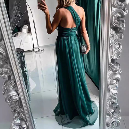 FLOWERSVERSE New cross-border 2025 trade new temperament commuter ins long dress solid color suspender dress evening dress backless