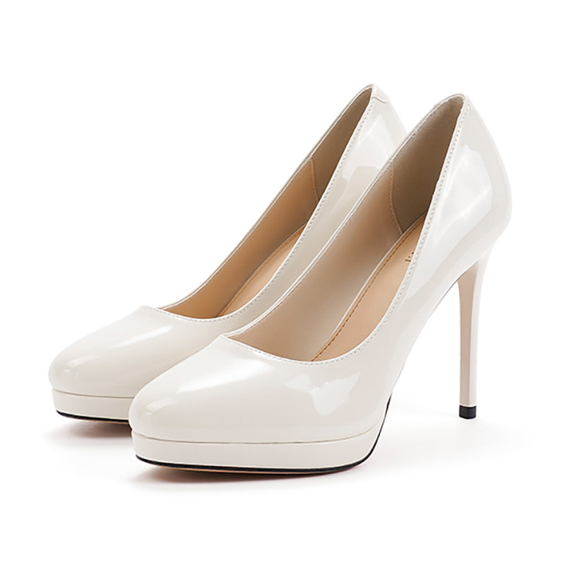 2025 136-1 Cross-border waterproof table super high heels women's round head thin heels high heels 2025 sexy solid color single shoes 12CM