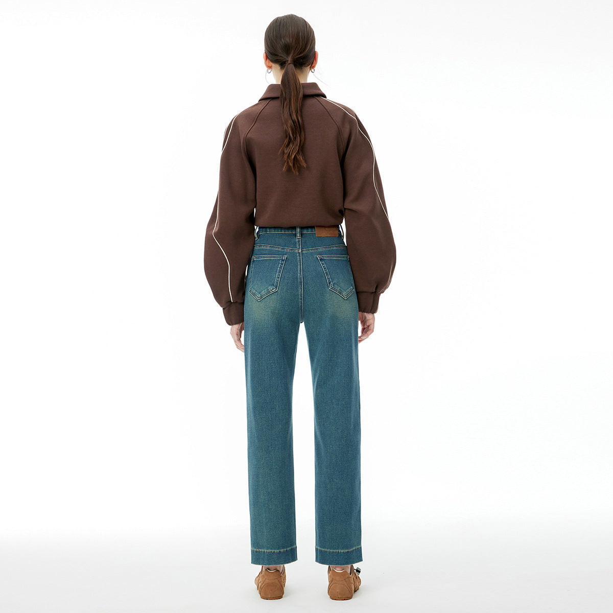 2025 popular autumn and winter new models, four-sided elastic high-waisted nine-point pants, women's clothing slim-fit baguette versatile Lycra high-end jeans