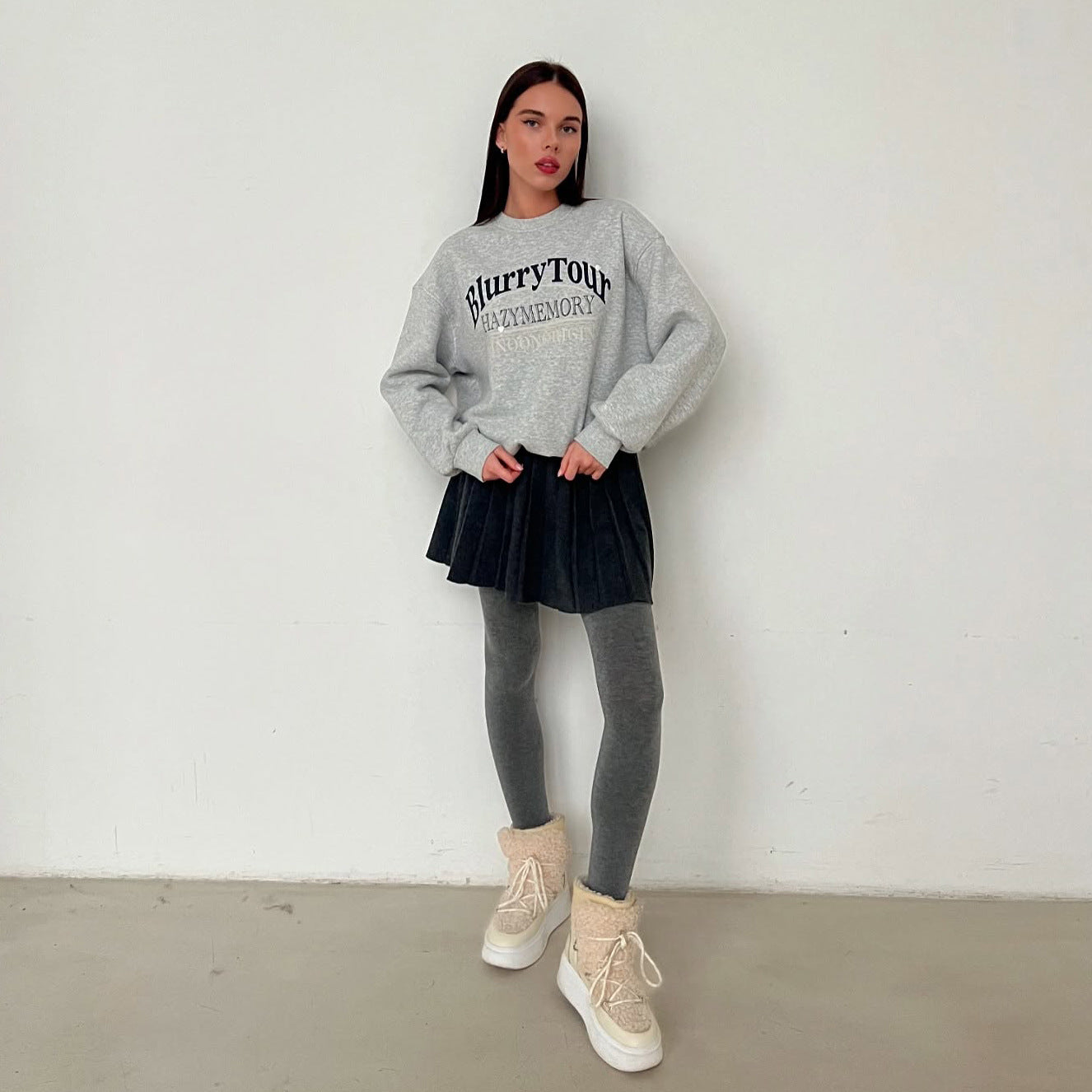's new women's top, personalized fashion letter printing contrasting color crew neck sweater custom women's models