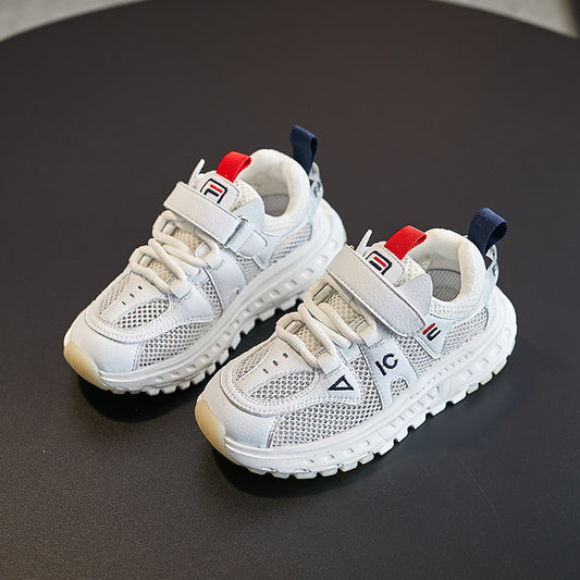 flowersverse Children's Sneaker Spring New Boys' FL Dad Shoes Lightweight Breathable Girls' White Shoes Mesh Surface Shoes Trendy Shoes