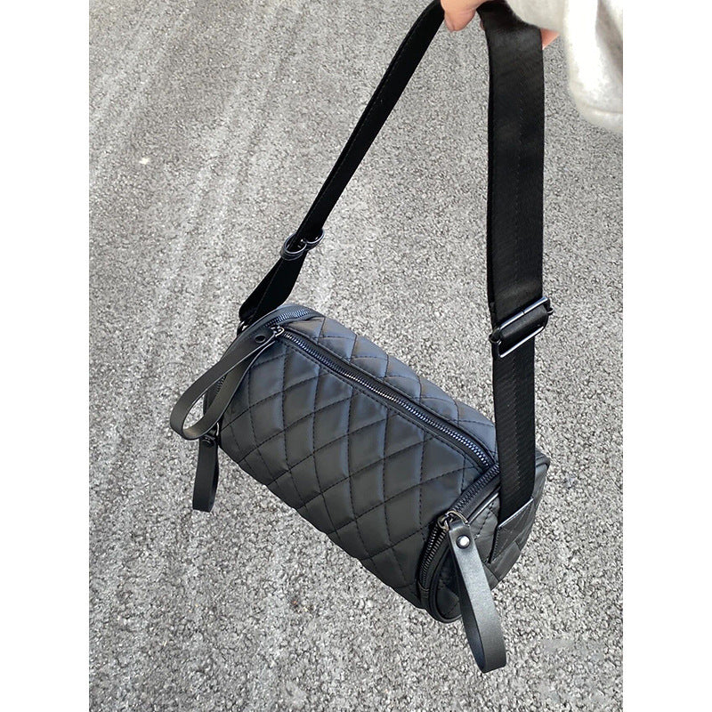 FLOWERSVERSE 2025 Rhombus cylinder bag women's messenger women's bag spring new trend Popular style versatile Popular style wide shoulder strap bucket bag