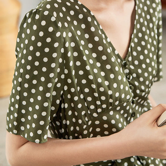 2025 Big pendulum silk skirt temperament fashion women's clothing summer new mulberry silk medium and long polka dot dress