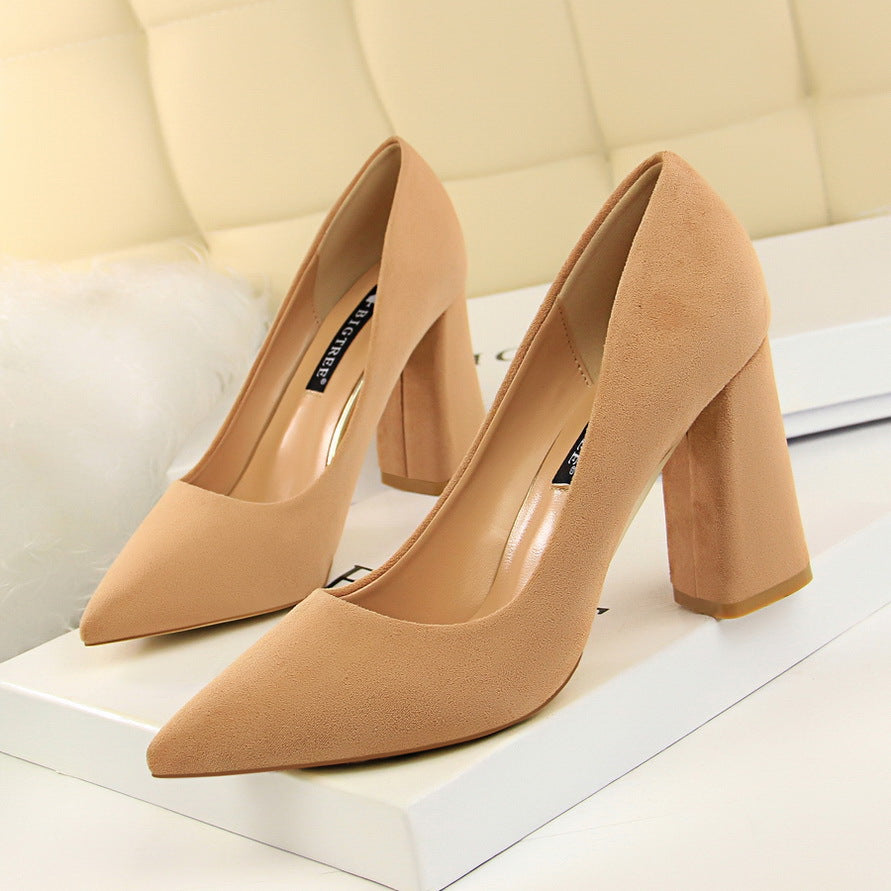 2025 828-2 style simple thick heel high heel suede shallow mouth pointed head professional OL thin women's shoes high heels single shoes