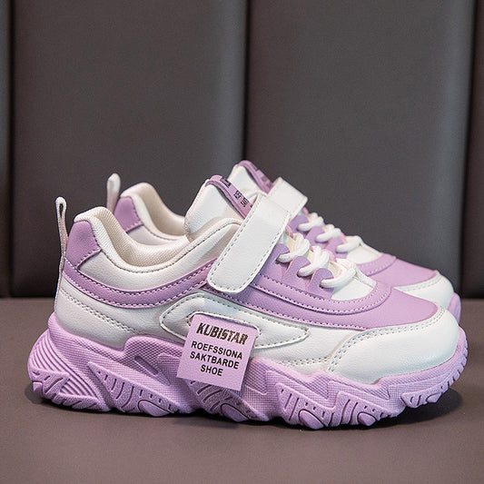 flowersverse Autumn Boys and Girls Velcro Breathable Mesh Sports Purple Casual Shoes Lightweight Retro Daddy Shoes Tide