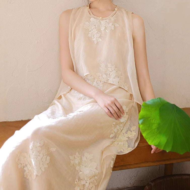 2025 New Chinese dress spring and summer new original national style women's clothing Tencel jacquard improved long dress