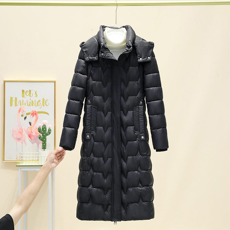 European and American foreign trade wave sewn hooded cotton-padded clothes for women's winter extended over-knee cotton clothes thickened cold-proof jacket