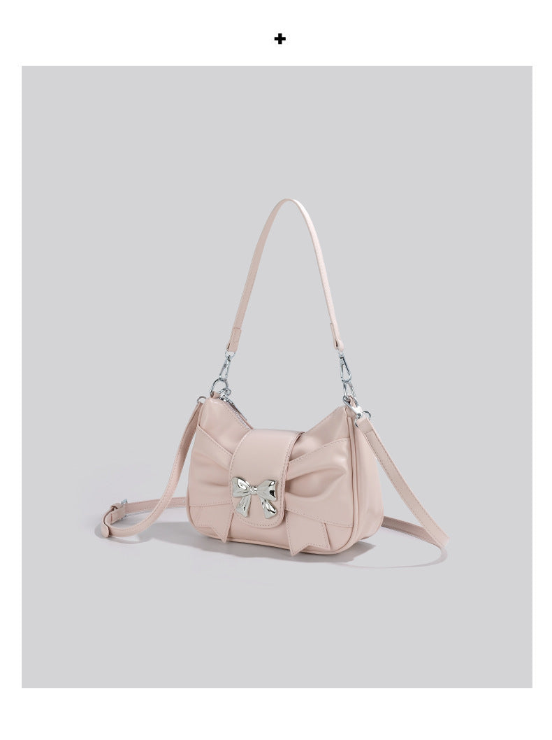 FLOWERSVERSE New Fashion Pleated Cloud Bag Bow Portable Shoulder Messenger Bag for Women Special-Interest Design Underarm Bag Women
