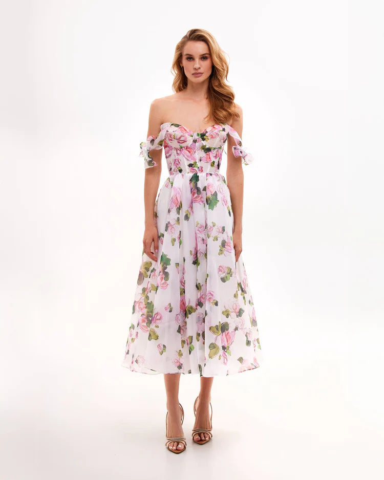 FLOWERSVERSE 2025 New Women's Fashion Sexy Printed Suspender Evening Dress Floral Back Strap Women's Temperament Dress