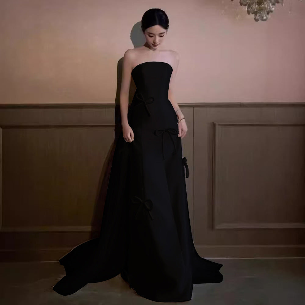 2025 Korean super fairy light wedding dress new high-end satin bridal welcome dress temperament light luxury fishtail tube top dress