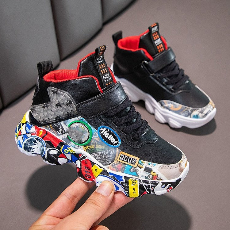 flowersverse Men's and Women's Children's Shoes Autumn and Winter Children's Sneaker Leather Dad Shoes Boys and Girls Middle and Big Children Camouflage Running Shoes